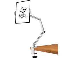 RhinoStand® verstelbare tablethouder voor schermen van 4 tot 12.9 inch - Telefoonhouder- Hoogwaardig aluminium statief - Zilver