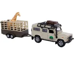 Kids Globe Die-cast Land Rover met Giraffe-trailer, 29cm