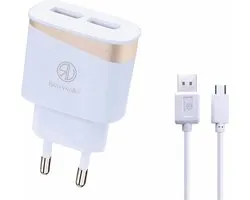 Oplader Rico Vitello, thuislader 2,4A  en kabel 1 meter wit, USB Type-C /geschikt voor Samsung S8../S9../S10.., S20../S21..A serie/ Huawei/HTC/Nokia Lumia/LG/ Xiaomi Mi met Type-C oplaadpoort Wit , travel charger