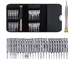 25 in 1 multifunctionele precisie schroevendraaier set - kunstlederen etui - gereedschapset - smartphone reparatie set - bitset - bitjes - reparatie kit
