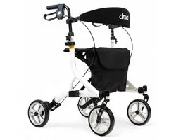 Rollator Nitro SL (SuperLight) - Ultra lichtgewicht - Opvouwbaar - Semi-soft banden - Slechts 5,5 kg - Wit - Inclusief stokhouder, rugsteun en tas - Gewicht vergelijkbaar met carbon