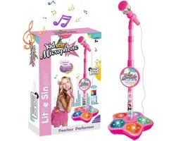 SnelShoppen - Vibbang Kids Microfoon met Standaard voor Kinderen - Leuke Karaoke Set voor Feestjes - Verstelbare Hoogte - Roze