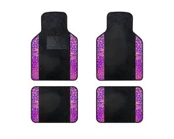 4-delige Auto Vloermatten – Universele Tapijt Volledige Set – Auto Accessoires, Auto Voet Pads – Zwart en Roze Rood