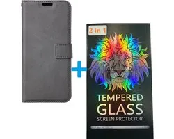 Portemonnee Book Case Hoesje + 2x Screenprotector Glas Geschikt voor: Xiaomi Redmi Note 12 Pro / Poco X5 Pro - Grijs