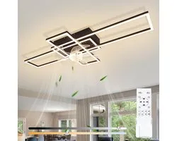 Glitzerlife - Ventilateur de plafond avec éclairage - Lumière LED dimmable - 6 vitesses - Mode été et hiver réversible - Moteur DC silencieux - Télécommande Minuteur - Ø94 cm - Noir