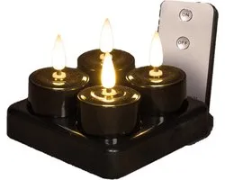 Anna's Collection Bougies chauffe-plat LED rechargeables - 4x pcs - noir - H5 cm - avec station de recharge