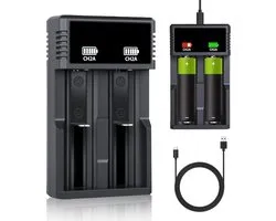 SnelShoppen - Chargeur de batterie 18650 avec 2 emplacements - Chargeur de batterie universel 21700 pour batteries 3.7V Li-Ion/NI-MH/NI-Cd/AA/AAA avec câble USB