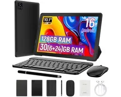 Hotlight C108 - Tablette Android 14 - 10,1 pouces - 14 (4+10) GB RAM / 128 Go ROM - Avec clavier, souris, écouteurs et Protection - Zwart