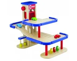 Pintoy Houten Garage + 3 Houten Autootjes