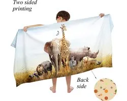 Ulticool - Serviette - Safari Big Five Animaux Enfants - Serviette de bain - Serviette de plage Serviette de bain - Serviette de bain à séchage rapide - 140 x 70 cm - pour Voyage Fitness Gym Sport - Garçon Fille - Beige