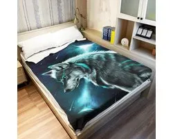 SnelShoppen - Flannel Fleece Dekbed 150x200 cm - Superzachte Microfibre Deken - Cuddly Bedspread - Wolfslord Pop Galaxy - Ideaal voor Bank, Camping en