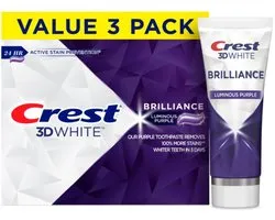 Crest 3D White Brilliance Luminous Purple Whitening Tandpasta 130g – 3-Pack (Large Size) – Whitening, 24HR lang actieve vlekpreventie & Beschermt tegen Gaatjes