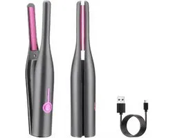 Pencil Flat Iron, Fast Heating Small Cordless Straightener Curler for Short Hair, Bangs, Pixie Cuts, built in 2600mAh Battery (Black)