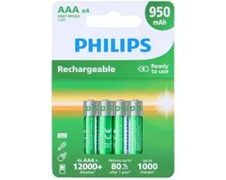 Philips Rechargeables Battery AAA, 950mAh Nickel-Metal Hydride 4-blister