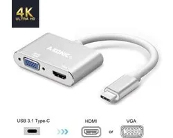 Usb-c naar HDMI VGA adapter | 2 in 1 type-c to VGA en HDMI-HUB | usb c | 4K | Thunderbolt 3 | Compatible Apple Macbook | Chromebook | IMAC | Surface | XPS | Dell | Lenovo | Samsung | HP | Zilver