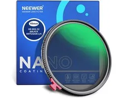 Neewer® - 49 mm Zwart Diffusiefilter 1/4 met ND2-ND32, Variabel ND-filter, 2-in-1, HD Neutrale Dichtheidsfilter met Dromerige Mist, Filmkenmerken, Waterafstotend Zonder Kruis - Creatieve Fotografie- en Filmfilters