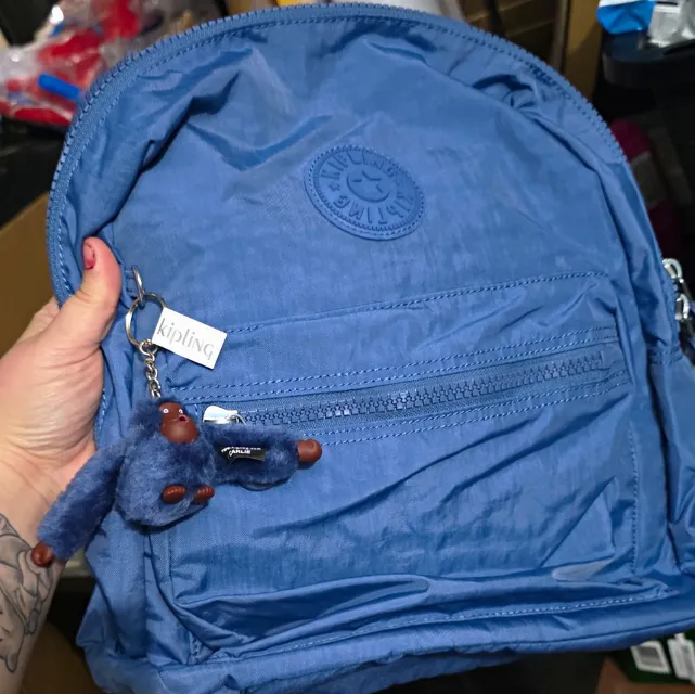 Kipling Mini Blue Nylon Backpack Zip Closure Adjustable Strap Monkey Keychain