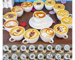 Koffie Decoratie Herbruikbare Stencils - 16 Stuks - Templates - Barista - Cappuccino Cacao sjabloon - Strooipad - Duster - Latte Art - Poeder Figuren - Sjablonen - 13 x 8.5 cm - Handlettering toolkit - Knutselen - Decoratie - Accessoires