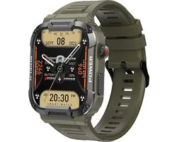 Kiraal Wave - Mannelijke Elegantie - Robuust Smartwatch Ontwerp - Android & iOS - Stijlvol Leger Groen Design