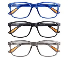 Amazotti Amalfi Lunettes de lecture +2.00 – Lot de 3 lunettes de lecture Premium Milano - Charnières à ressort et coussinets de confort – Légères et grands verres – Design italien – Femmes et hommes – Coupe universelle - Bleu Gris Noir