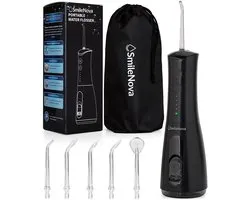 Hydropulseur SmileNova - Douche buccale sans fil - Appareil de soie dentaire avec pression d'eau réglable - Rechargeable USB-C - 6 embouts - Pour appareil dentaire, implants et gencives sensibles