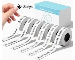 6 rollen continu gelamineerde thermische labeltape, navulling compatibel met SUPVAN E10 & E11 Label Maker Tape, wit, 15 mm x 6 m, zelfklevende multifunctionele tape
