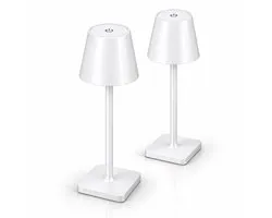 JACKYLED Oplaadbare LED Tafellamp – Set van 2 – Draadloos – Dimbaar – Touchbediening – 25 of 38 cm – Wit