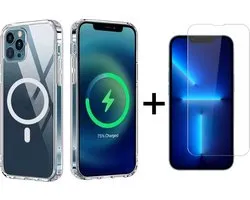 Techgrip - Hoesje Geschikt voor iPhone 15Pro MagSafe Compatible Inclusief Screenprotector 9H HD Gehard Glas Tempered Glass - Transparant