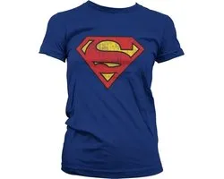 Superman Washed Shield Girly T-shirt voor dames, marineblauw