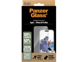 Protection d'écran PanzerGlass adaptée au Verres Apple iPhone 16 Pro Max | Protecteur d'écran PanzerGlass Ultra- Wide Fit - Compatible avec les coques