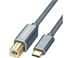 Qost - Câble USB-C vers Imprimante - USB-B vers USB-C - 2 mètres - Gris Espace - Compatible avec HP / Canon / Brother / Samsung / Dell / Epson / Lexmark / Xerox