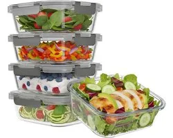 KitchenBrothers repas de Prep des conteneurs - 5 pièces - Couvercle hermétique - sans BPA - 1 litre - Glas