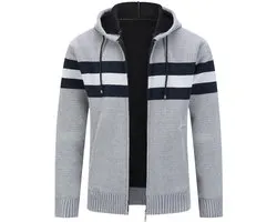 ALLTHEMEN Heren Capuchon Cardigan - Gestreepte Rits - 4XL