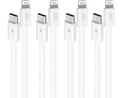 Câble USB-C compatible Apple Lightning - Câble de charge compatible iPhone, iPad et AirPods - 4 pièces - 1 mètre - Blanc