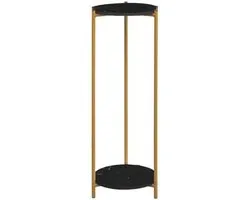 Modern 2 Tier Indoor Plant Stand Holder for High Flowers Floor Freestanding Rack for Balcony or Living Room Decor Small Round Black Side Table for Coffee Sofa Display