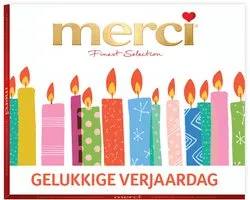 merci 250g "Gelukkige verjaardag" - merci Finest Selection Assorted chocolade - Mix van 8 smaken - Chocolade cadeau - Verjaardagscadeau - Individueel verpakte chocoladereepjes