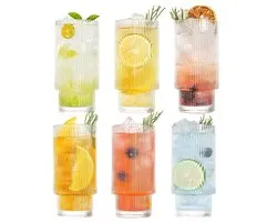 Gerimport | verres côtelés - ensemble de 6 - verres à boire côtelés pour smoothie, margarita et whisky - 310ml - longdrink