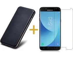 Samsung Galaxy J5 (2017) Book Case Wallet Case Noir + Protecteur d'écran en verre trempé (étui en cuir avec support en silicone - Flip Cover Protection 360°)