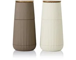 AdHoc Scape Peper- en Zoutmolenset – Licht & Donker Beige – Handmatig – Keramisch Maalwerk – Verstelbare Pepermolen & Zoutmolen – Modern Design – 12,3 cm