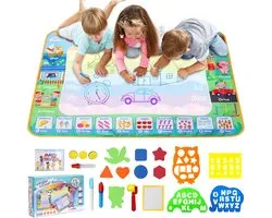 Water Doodle mat 120 x 90 cm, grote Aqua Doodle waterverfmat XXL, Magic Doodle schildermat met waterstift voor 2-7 jaar oud, jongens, meisjes, kinderen, baby, peuters (educatieve versie)