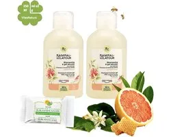 Rampal Latour Shampoing douche 2 en 1 au pamplemousse bio, aloe vera et miel 2 x 250 ml | Savon hypoallergénique gratuit