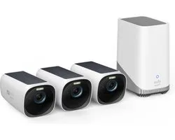 EufyCam 3 - S330 - 3 caméras de sécurité / caméras IP + HomeBase 3 - Résolution 4K - Panneau solaire intégré