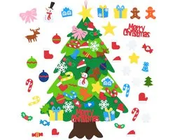DIY Vilt Kerstboom voor Kinderen - 100×70 cm - 36 afneembare ornamenten - Educatief & Creatief Speelgoed - Wanddecoratie voor Kerst - Felle kleuren met pompons