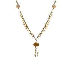 Creation Artificial Brown Beaded Ribbon Garland Garlands with Pom Pom Haar Mala for Idol-Mala for God Idol Frame Pooja Sringar Articles Ornament for New Year Decorations Gifts (Size:- 15")