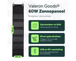 Valeron Goods® 60W Draagbaar Opvouwbaar Zonnepaneel – USB & DC Output – Outdoor Solar Charger voor Smartphone, Tablet & Powerbank – Lichtgewicht & Compact