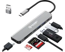 Gadgetplace USB Hub 3.0 met HDMI Poort - incl. USB Adapter - 7 Poorten - 5GBps - USB splitter - Docking Station Laptop - SD Kaart Lezer