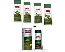 Lot de 4 Shampooing à l'huile d'olive Bioblas Botanic Oils ( 360 ml) + 1 Shampooing Bioblas Botanic Oils pour cheveux fins, fragiles et abîmés/secs (360 ml) - Shampooing aux plantes - Shampooing Bio - Antichute - Soin capillaire - Cheveux fins