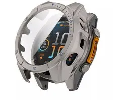 Strap-it Hard case hoesje met ingebouwde screen protector - geschikt voor de Garmin Fenix 8 - 47mm SOLAR (titanium kleur met blauwe accenten)