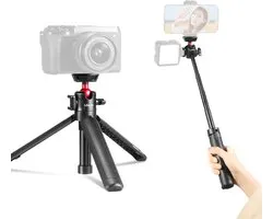 Ulanzi MT-16 Vlog-Statief, Camerahouder & Selfiestick - Uitschuifbaar tot 44 cm - Voor smartphone en camera - met Cold Shoe Mount - Zwart/Rood