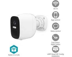 Caméra extérieure Nedis SmartLife - Wi-Fi - Spotlight - 4MP Quad HD 1440p / 2560x1440 - Pan /inclinaison - IP66 - Max. Autonomie de la batterie : 10 mois - Stockage Cloud (en option) / microSD (non inclus) - 5 V DC